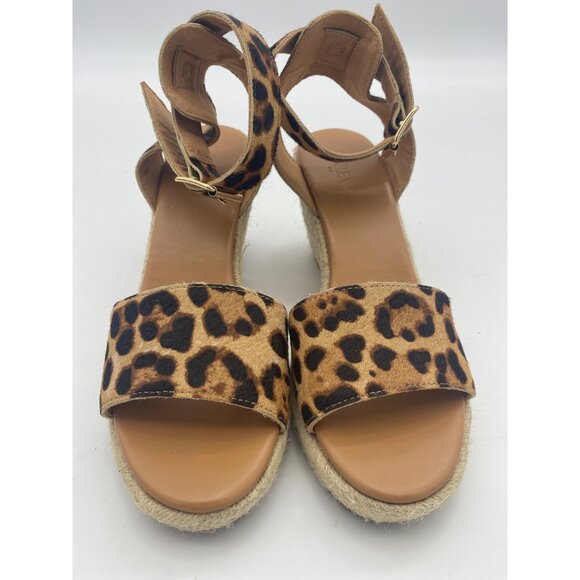 J. CREW Calf Hair Espadrille Wedge Sandal Womens SZ 7 Leather Leopard Cat Print - Picture 6 of 7